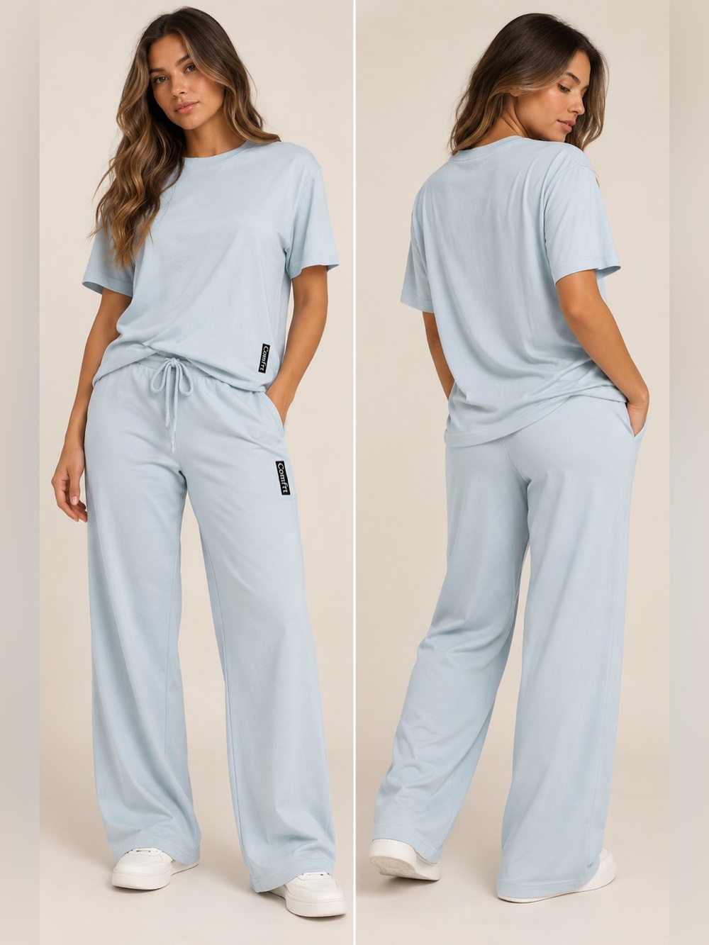 Comfrt Cloud Lounge Matching Set Size M Light Blue Tee Pants Rayon Spandex